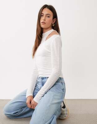 ASOS DESIGN Double layer sheer long sleeve top in ecru | ASOS