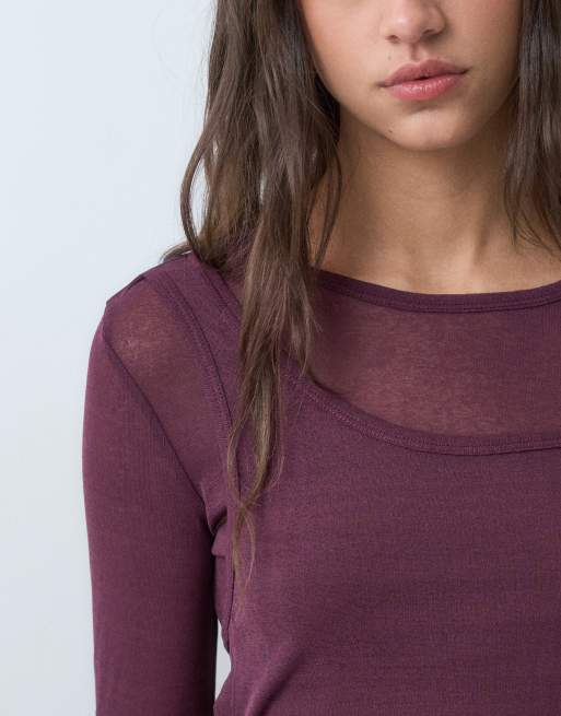 ASOS DESIGN double layer sheer top in purple, 4 of 5