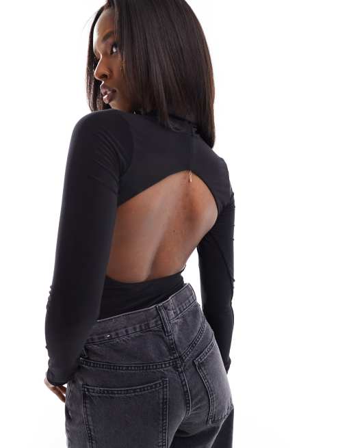 ASOS DESIGN long sleeve backless bodysuit in black