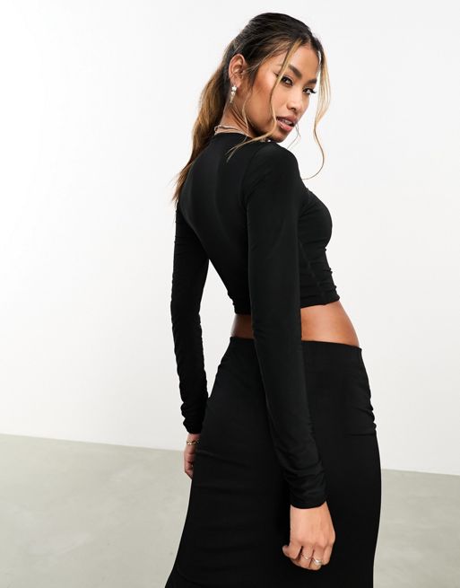 ASOS DESIGN double layer slinky sculpting high waisted flare in black