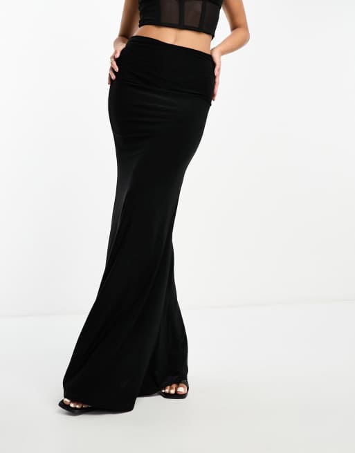 ASOS DESIGN co-ord mesh maxi skirt with fold over waist in black