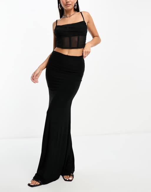 ASOS DESIGN double layer slinky fishtail maxi skirt in black