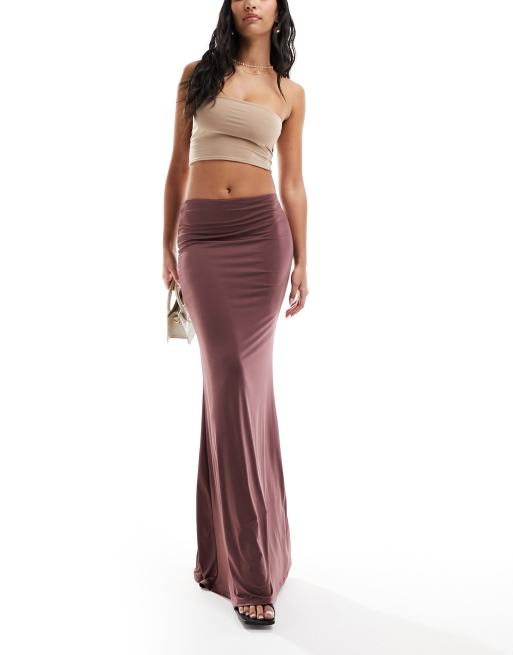 ASOS DESIGN double layer slinky fishtail maxi skirt in plum