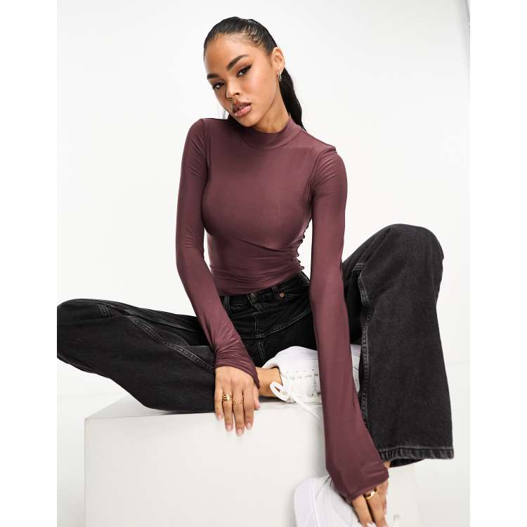 Double Layer Slinky Long Sleeve Crew Neck Bodysuit