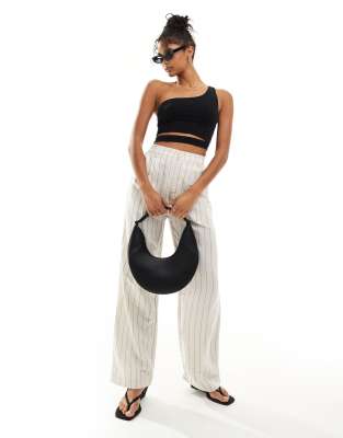 Asos Design Double Layer Slinky One Shoulder Crop Top With Waist Cut Out In Black