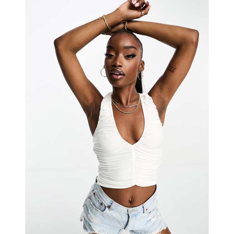 ASOS Halter Crop Top With Keyhole in White