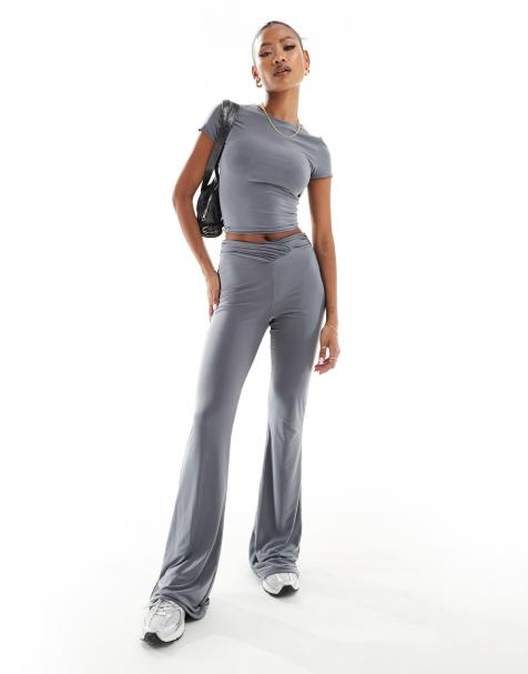 ASOS DESIGN double layer slinky v waist flares in gray - part of a set - view 1