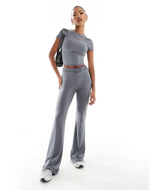 ASOS DESIGN double layer slinky v waist flares in gray - part of a set