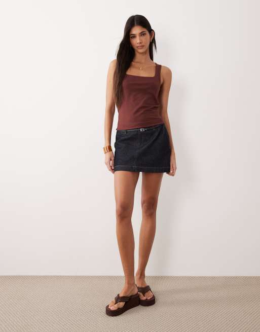 ASOS DESIGN double layer square neck vest in chocolate, 2 of 4