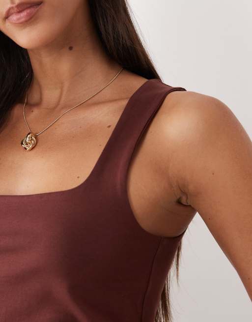 ASOS DESIGN double layer square neck vest in chocolate, 3 of 4