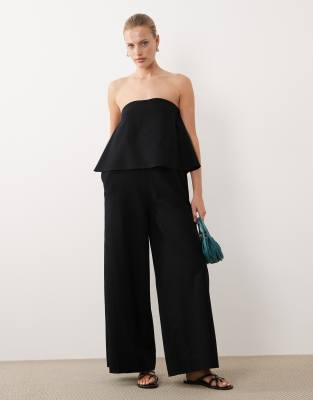 Asos Design Double Layer Strapless Jumpsuit In Black