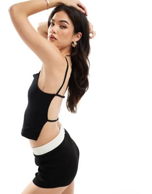 Asos Design Double Layer Strappy Backless Cami Top With Square Neck In Black