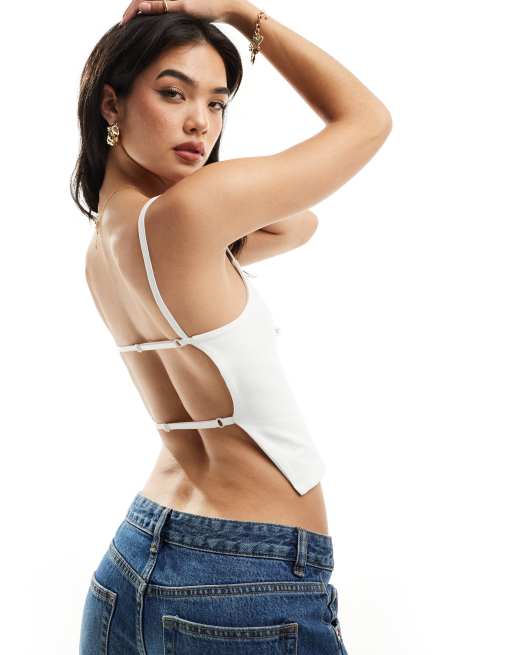 ASOS DESIGN double layer strappy backless cami top with square neck in white