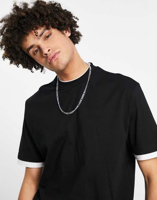 ASOS DESIGN double layer T-shirt in black with white contrast