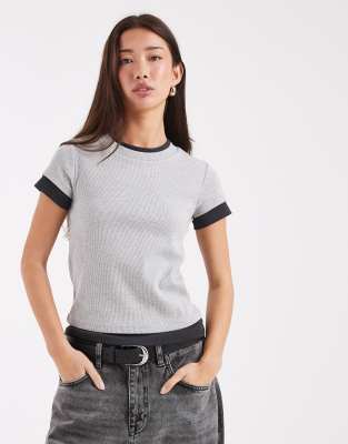 Asos Design Double Layer T-shirt In Gray