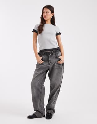 Asos Design Double Layer T-shirt In Gray