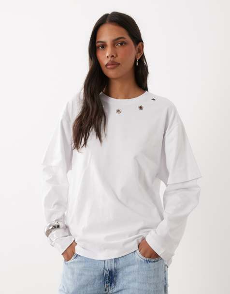 ASOS DESIGN double layer T-shirt with eyelet details in white - view 1