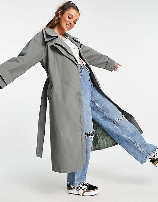 ASOS DESIGN double layer trench coat in charcoal