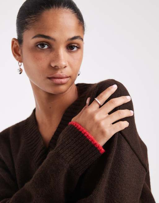 ASOS DESIGN double layer v-neck knit jumper in red, 4 of 4