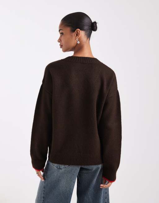 ASOS DESIGN double layer v-neck knit sweater in red, 3 of 4