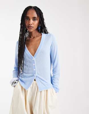 Asos Design Double Layered Cardigan In Blue