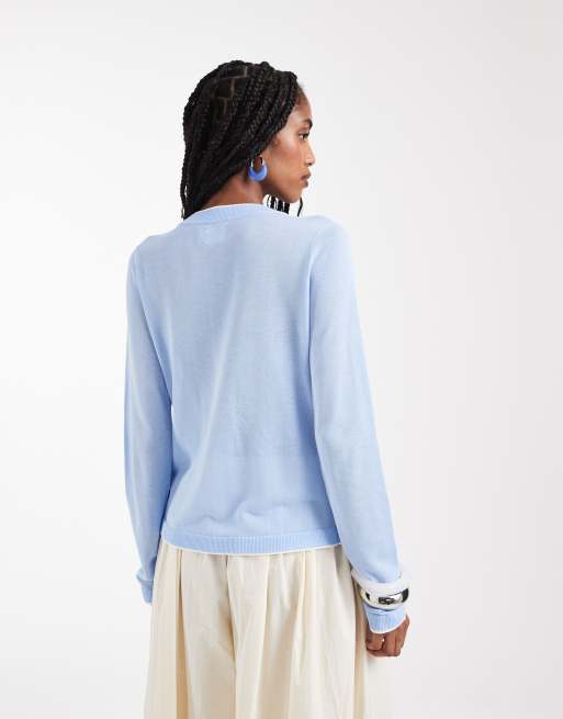 ASOS DESIGN double layered cardigan in blue, 3 of 4