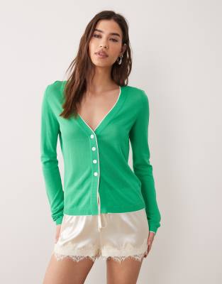 Asos Design Double Layered Cardigan In Green