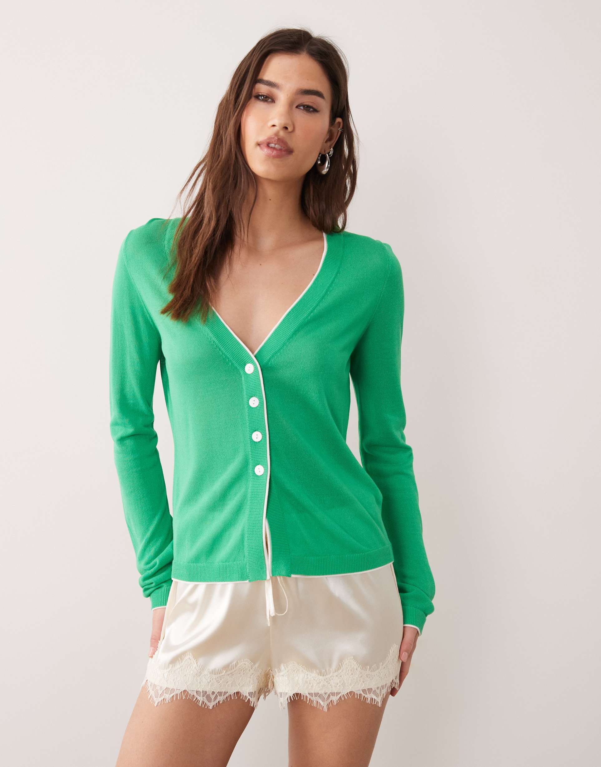 asos design double layered cardigan in green