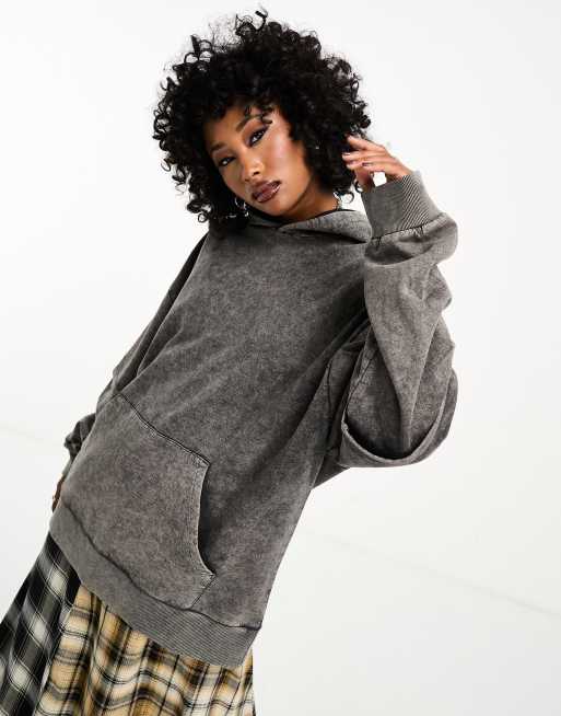 ASOS DESIGN double layered hoodie in washed charcoal