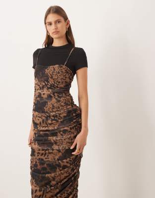 Asos Design Double Layered Hybrid T-shirt Midi Dress In Multi