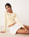 [ASOS DESIGN] ASOS DESIGN double layered long sleeve top in buttermilk-Yellow XS Buttermilk