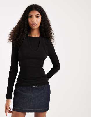 Asos Design Double Layered Long Sleeve Top-black
