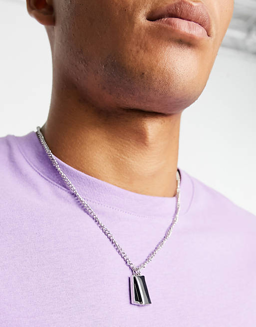 ASOS DESIGN double pendant neckchain with black bar in silver tone