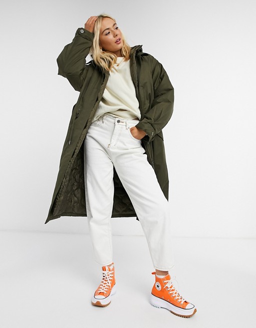 ASOS DESIGN double layered quilted parka in khaki