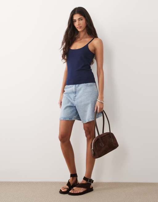 ASOS DESIGN double layered scoop neck cami top in navy, 2 of 4