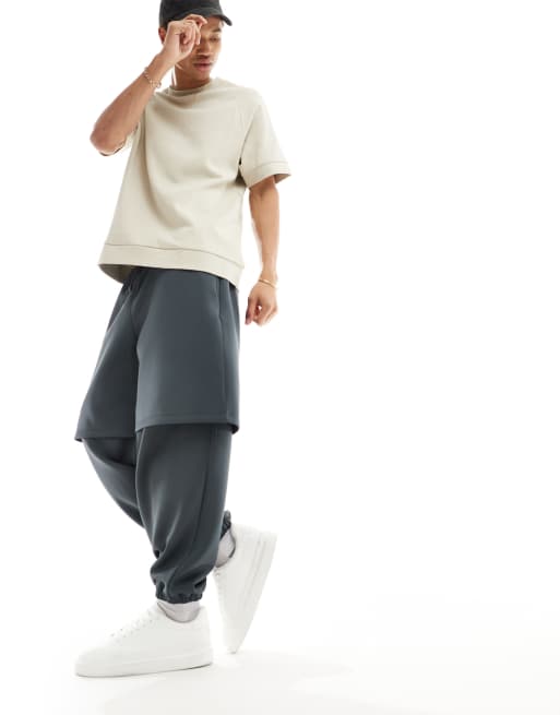 ASOS DESIGN double layered scuba trackies in grey 
