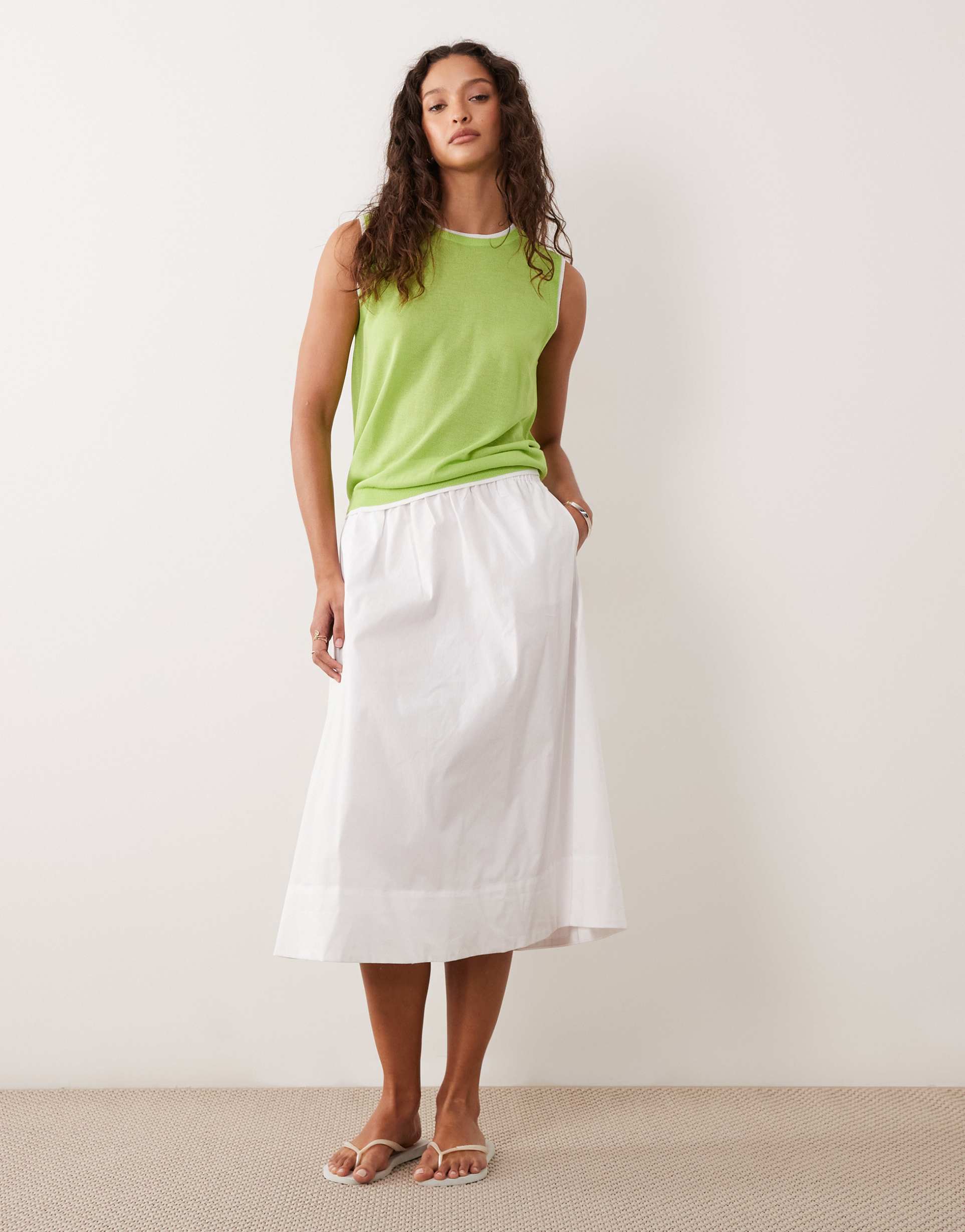 asos design double layered tank top in lime