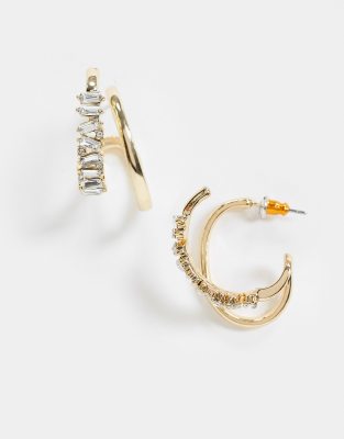 ASOS DESIGN double loop earrings with crystal in gold tone