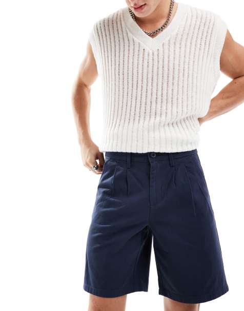 ASOS DESIGN double pleat chino short in navy - view 1