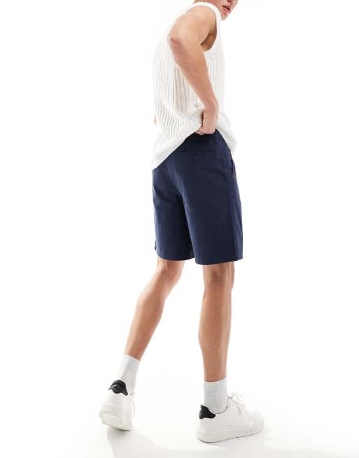 ASOS DESIGN double pleat chino shorts in navy