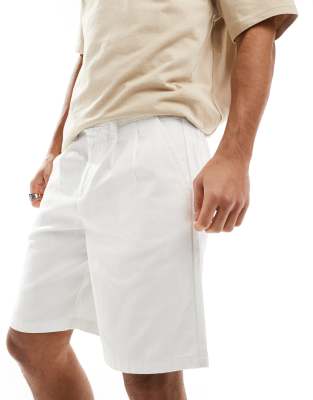 Asos Design Double Pleat Chino Shorts In White