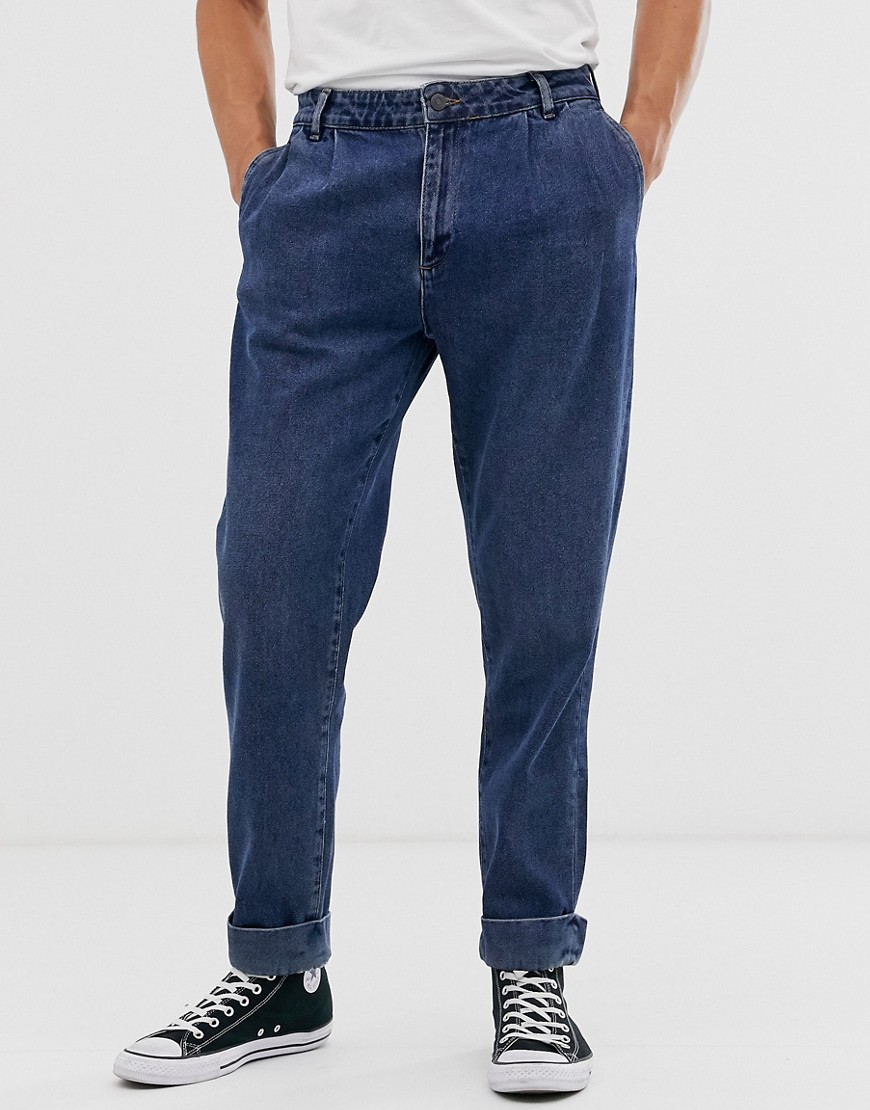 ASOS DESIGN double pleat jeans in darkwash blue
