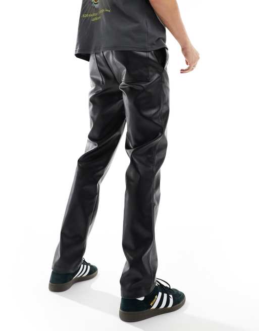 ASOS DESIGN parachute cargo pants in black leather look