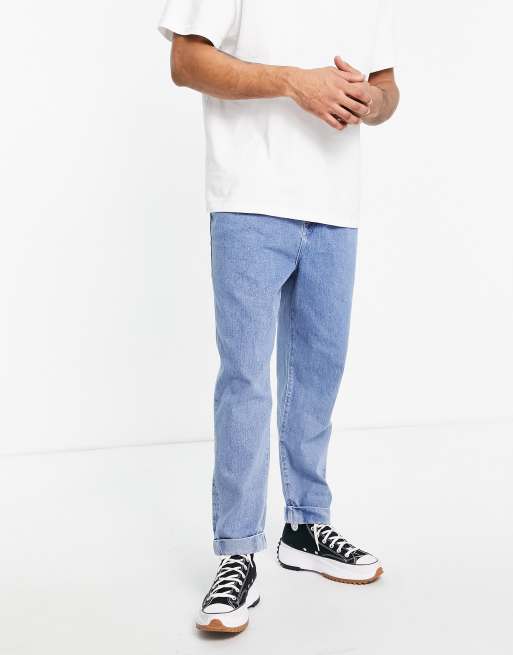 ASOS DESIGN double pleat straight leg jeans in light blue