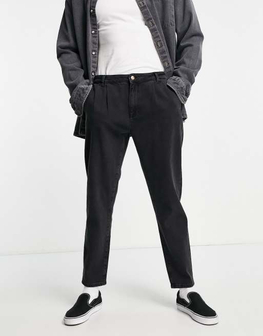 ASOS DESIGN double pleat straight leg jeans in washed black