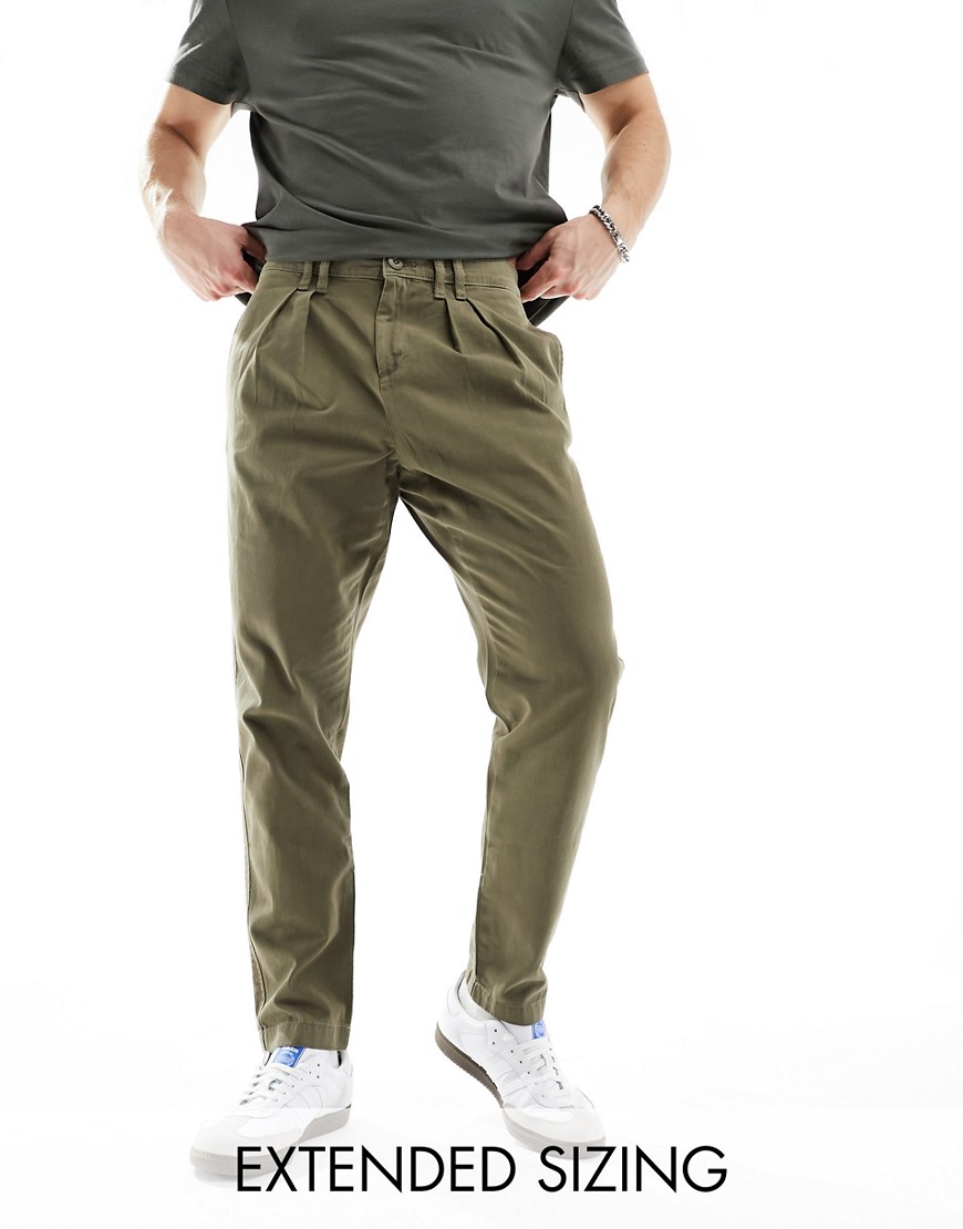 ASOS DESIGN double pleat tapered chino in khaki-Green