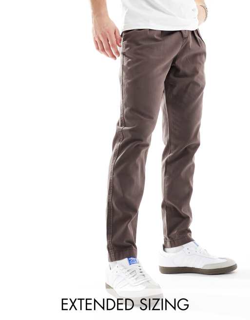 ASOS DESIGN double pleat tapered chinos in brown