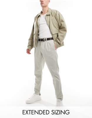 ASOS DESIGN double pleat tapered chinos in stone