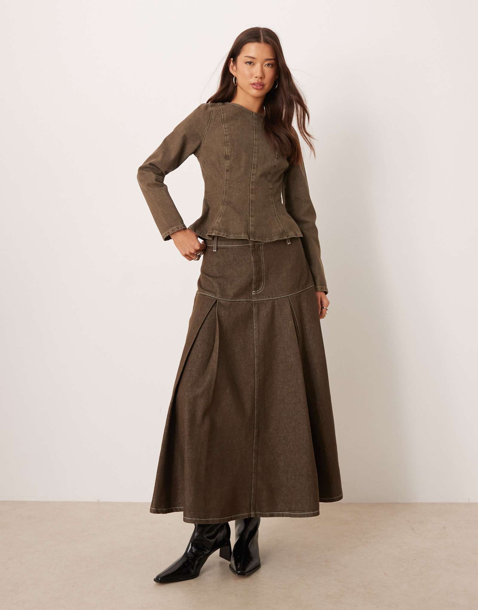 Джинсовая юбка миди с двойной складкой от ASOS DESIGN