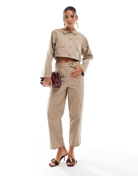 ASOS DESIGN double pocket shacket co-ord in stone - view 1
